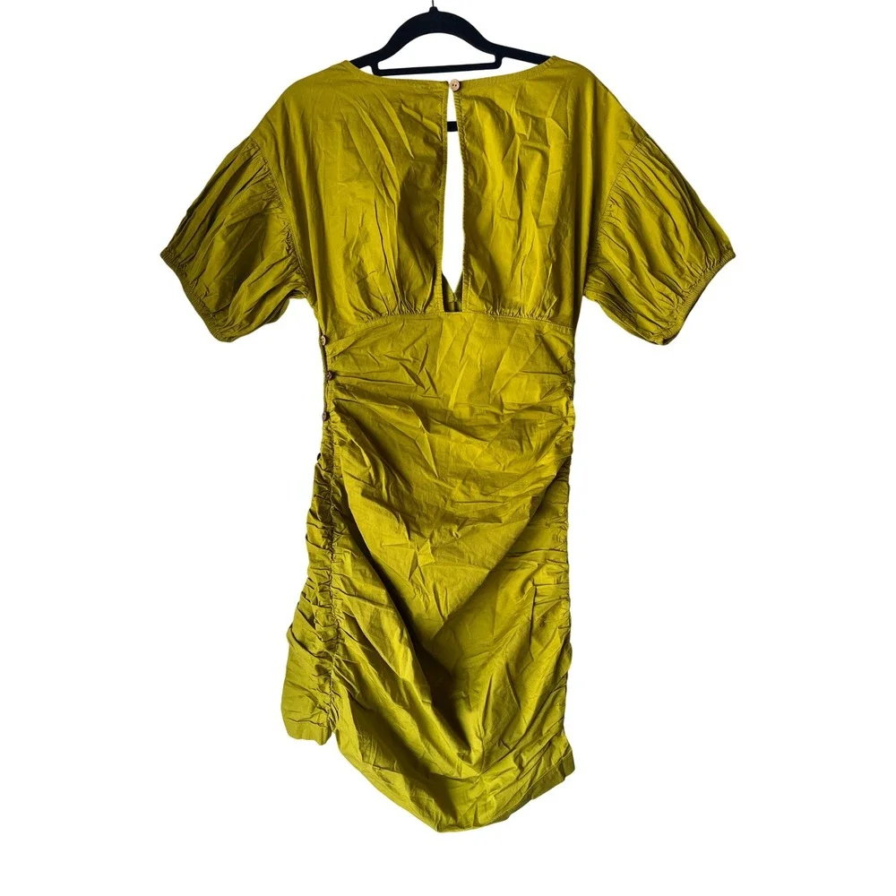 Free People Tastemaker Mini Buttondown V Neck Ruched Puff Sleeve Dress Small - Picture 6 of 12